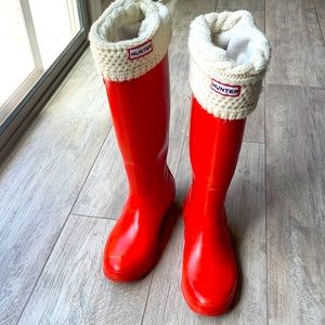 Hunter Rain Boots with Cable Knit Cuff
